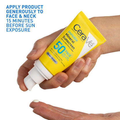 CeraVe Invisible Mineral Sunscreen SPF 50 Face Sunscreen, 1.7oz