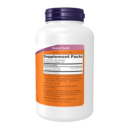 NOW Supplements, Red Yeast Rice 600 mg, Made with Organic Red Yeast Rice, 240 Veg Capsules