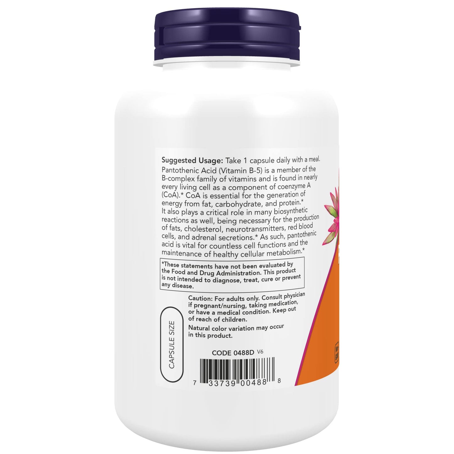 NOW Foods Supplements,Pantothenic Acid (Vitamin B-5) 500 mg,B-Complex Vitamin,250 Capsules