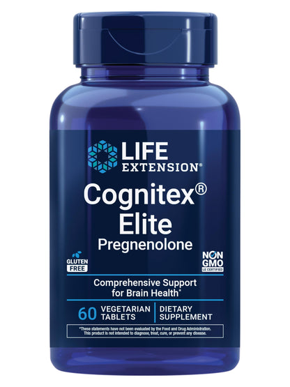Life Extension Cognitex® Elite Pregnenolone, sage, Blueberry, ashwagandha, phosphatidylserine, Advanced Formula, Attention, Focus, Memory, Gluten-Free, Non-GMO, Vegetarian, 60 Tablets