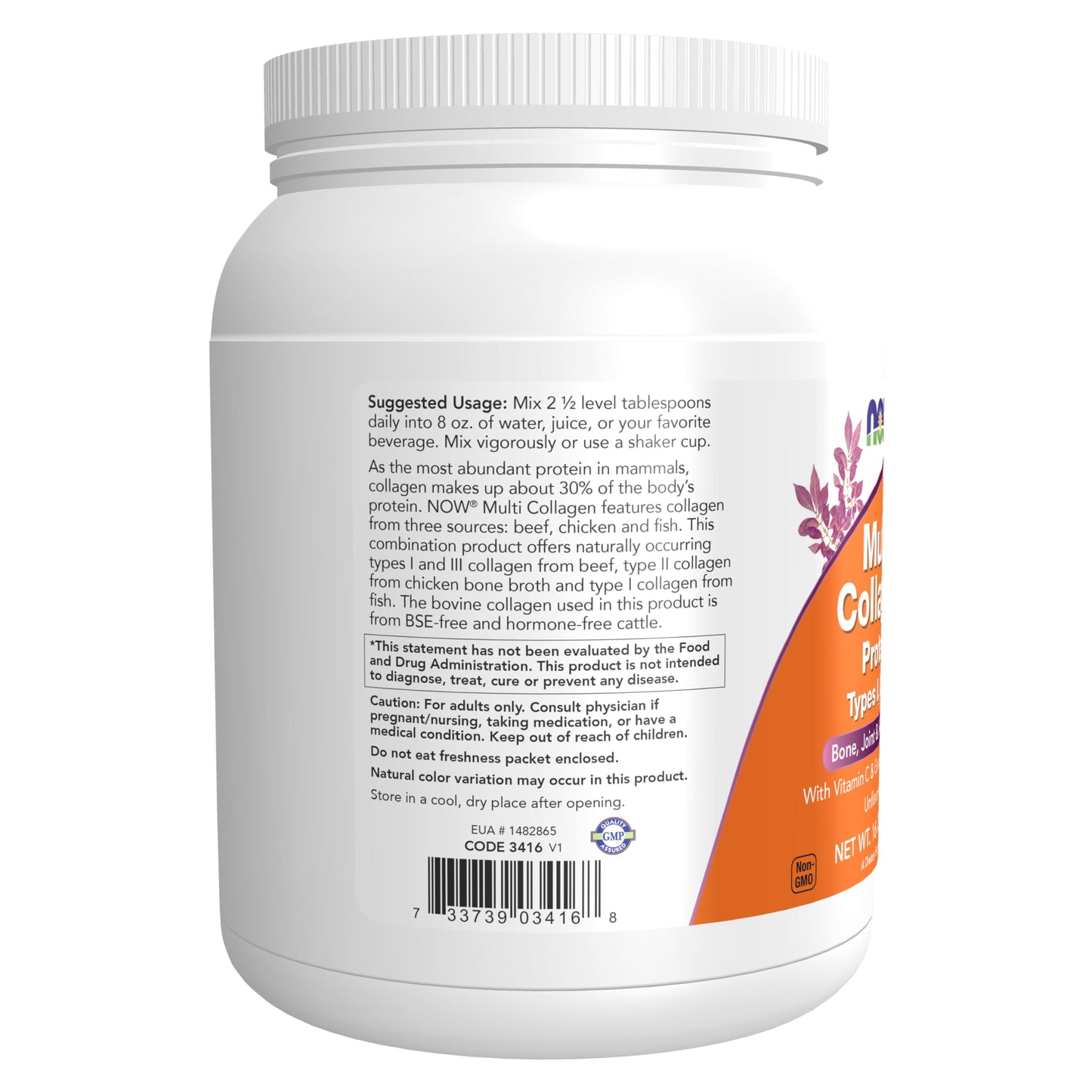Now Foods Supplements, Multi Collagen Protein Types I, II & III Powder, Bone, Joint, and Skin Health, 16 oz (454 g)