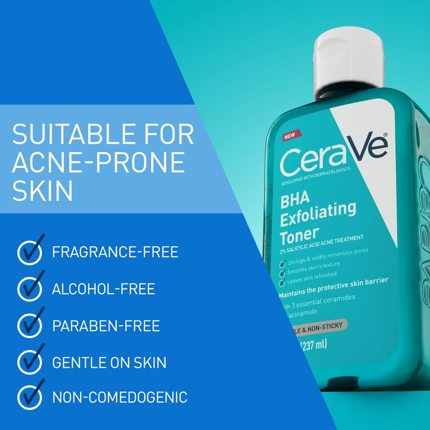 CeraVe BHA Exfoliating Facial Toner with Salicylic Acid & Niacinamide, 8oz