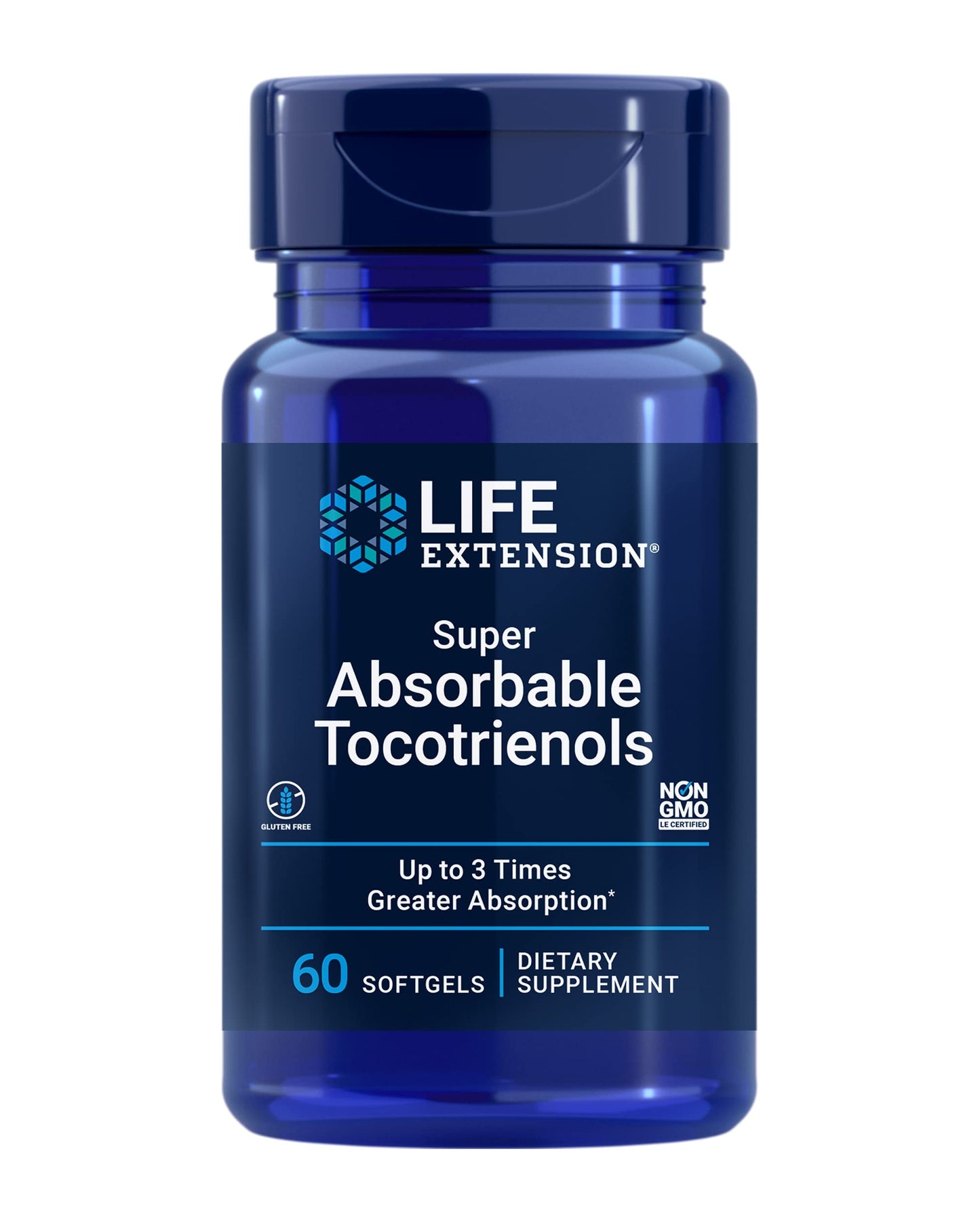 Life Extension Super Absorbable Tocotrienols, Vitamin E as D-Alpha tocopherol, Mixed tocotrienols, Support Hair Growth, Brain Function, Gluten-Free, Non-GMO, 60 softgels