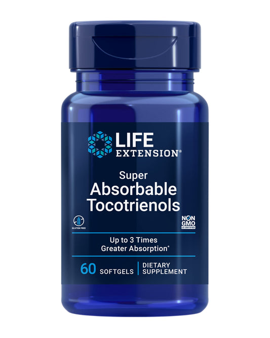 Life Extension Super Absorbable Tocotrienols, Vitamin E as D-Alpha tocopherol, Mixed tocotrienols, Support Hair Growth, Brain Function, Gluten-Free, Non-GMO, 60 softgels