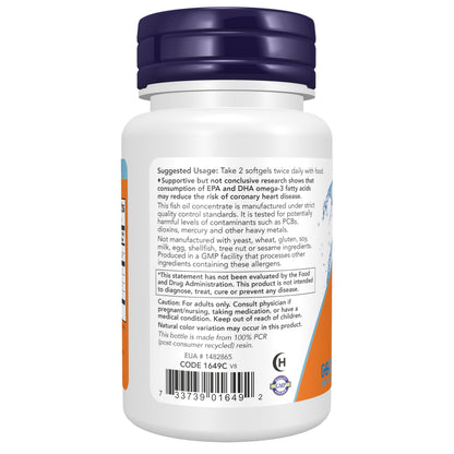 NOW Foods Supplements, Omega-3 180 EPA / 120 DHA, Molecularly Distilled, Cardiovascular Support*, 30 Softgels