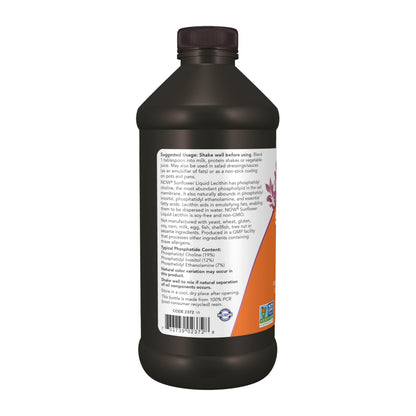 NOW Supplements, Sunflower Lecithin with naturally occurring Phosphatidyl Choline and Other Phosphatides, Liquid, 16-Ounce