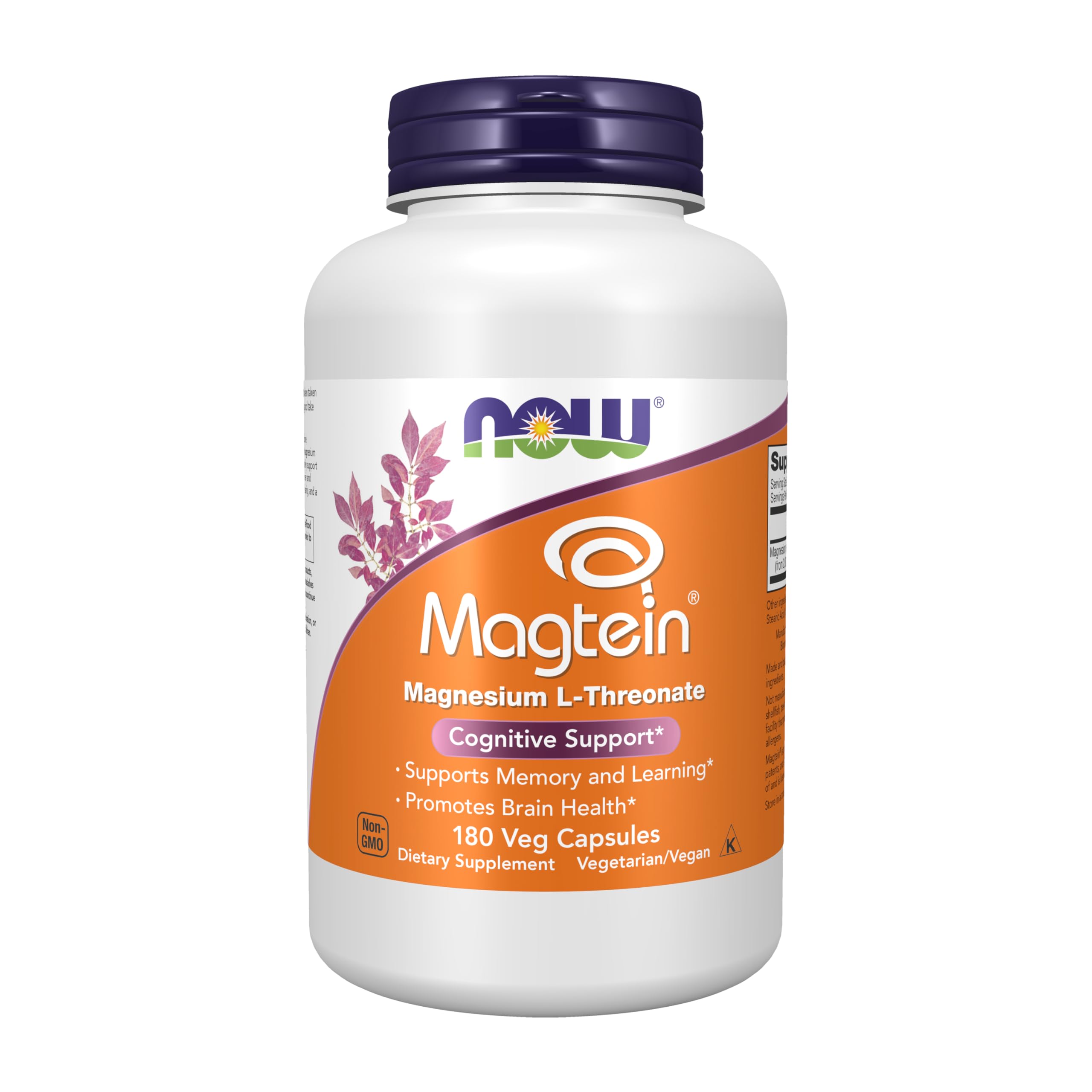 Now Foods Supplements Magtein, Magnesium L-Threonate, Cognitive Support*, 180 Veg Capsules