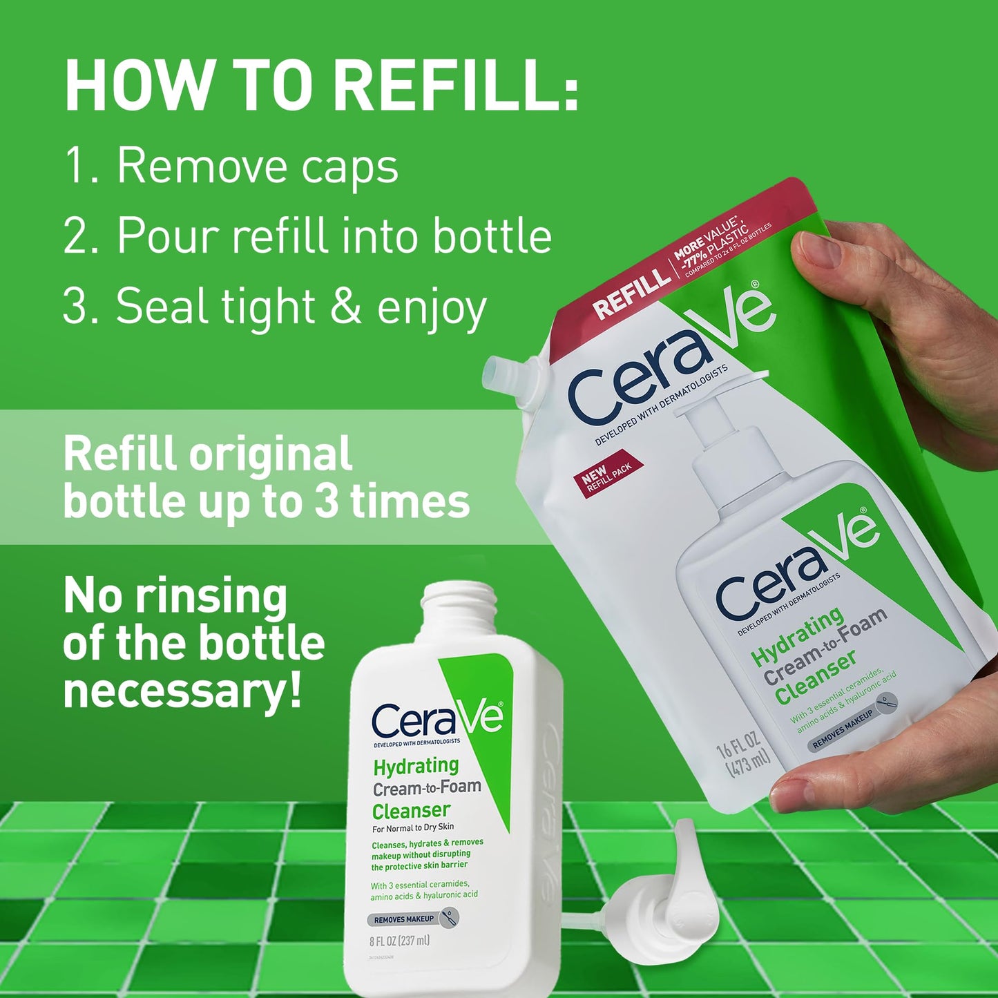CeraVe Hydrating Cream To Foam Cleanser, Face Wash for Dry Skin,16oz Refill