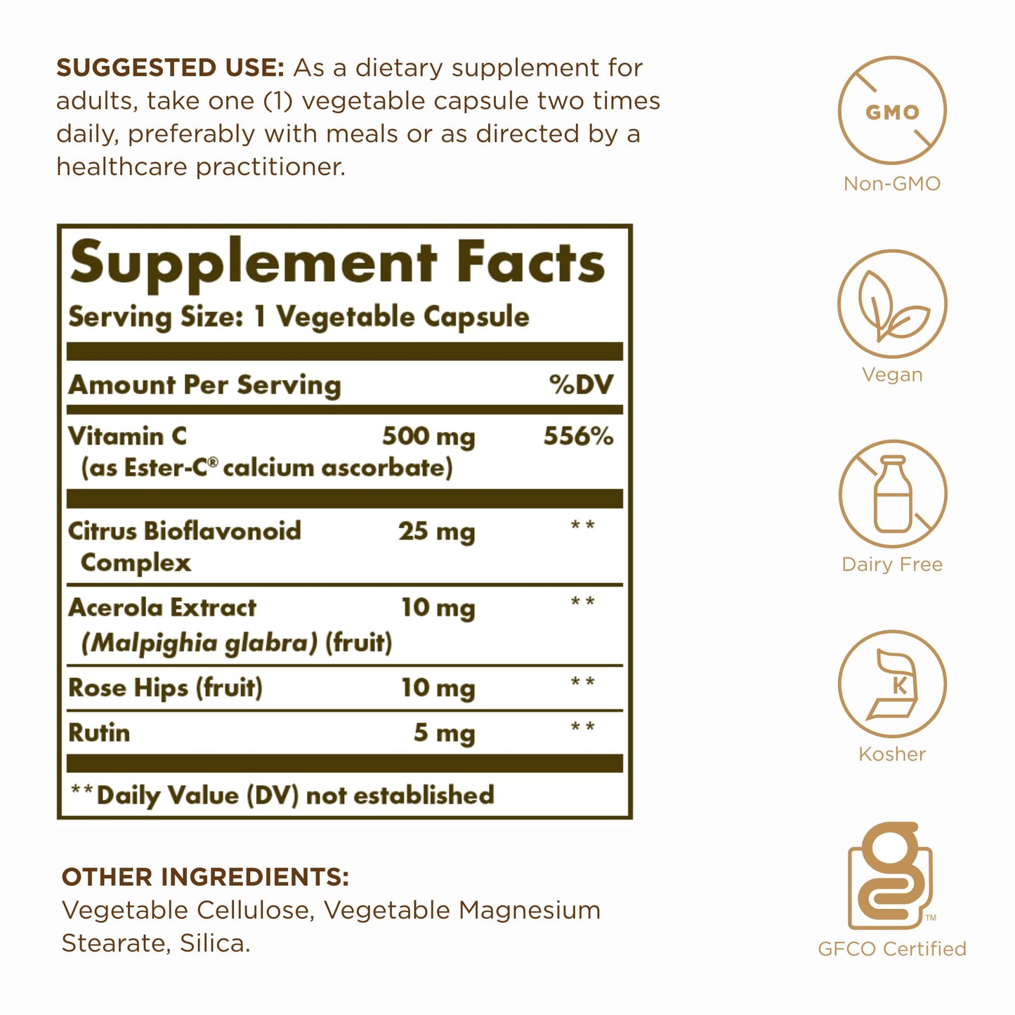Solgar Ester-C Plus 500 mg Vitamin C (Ascorbate Complex) - 100 Vegetable Capsules, Pack of 2 - Antioxidant & Immune Support - Non GMO, Vegan, Gluten Free, Kosher - 200 Total Servings