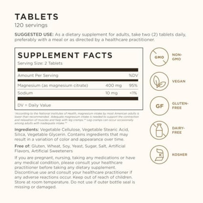 Solgar Magnesium Citrate, 120 Tablets - Promotes Calm, Non-GMO, Gluten Free