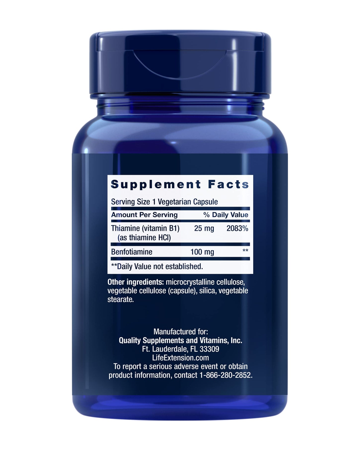 Life Extension Benfotiamine with Thiamine, 100 mg benfotiamine, Cardiovascular Health, Brain Health, Non-GMO, Gluten-Free, 120 Vegetarian Capsules