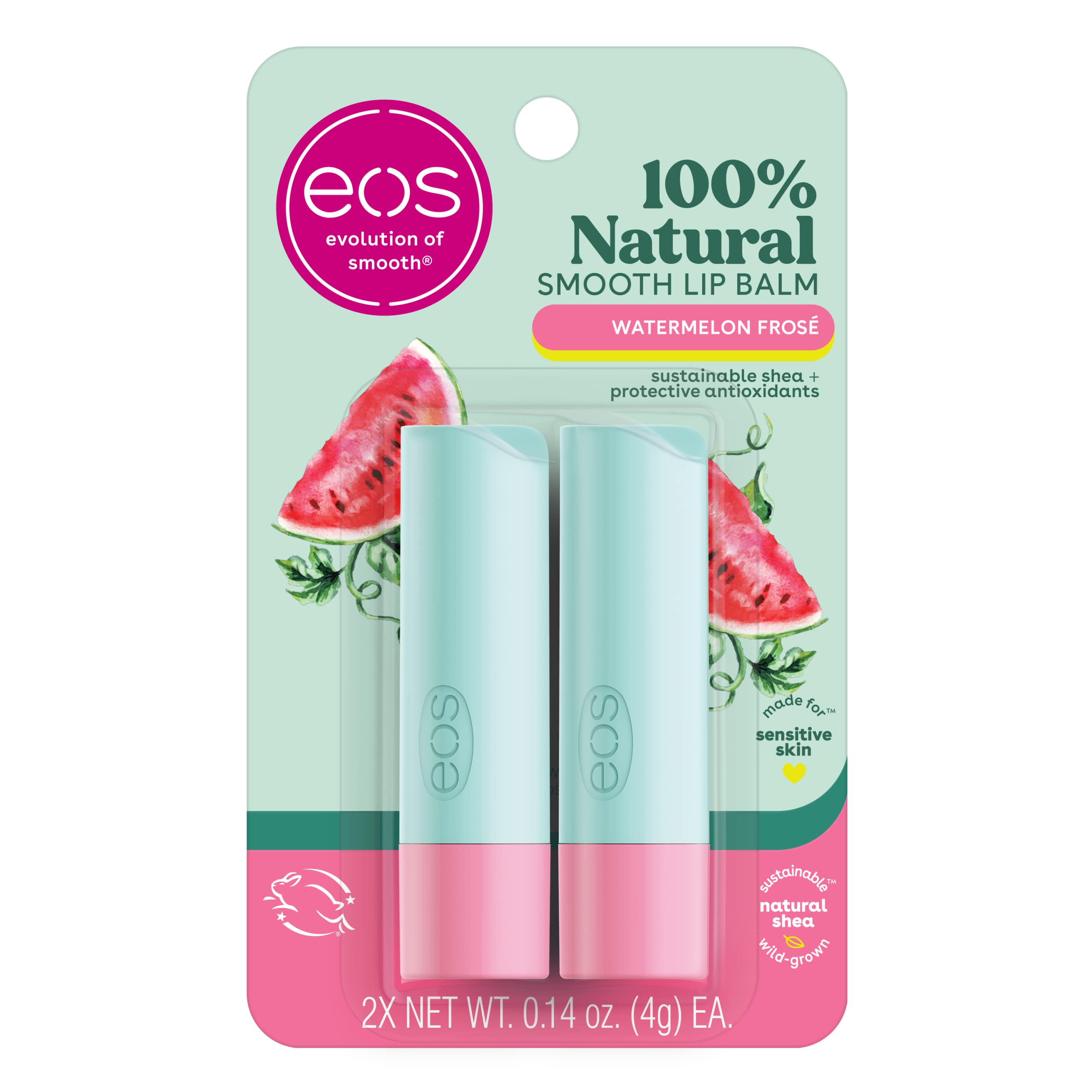 eos 100% Natural Lip Balm- Watermelon Frosé, Lip Care, 0.14 oz, 2-Pack