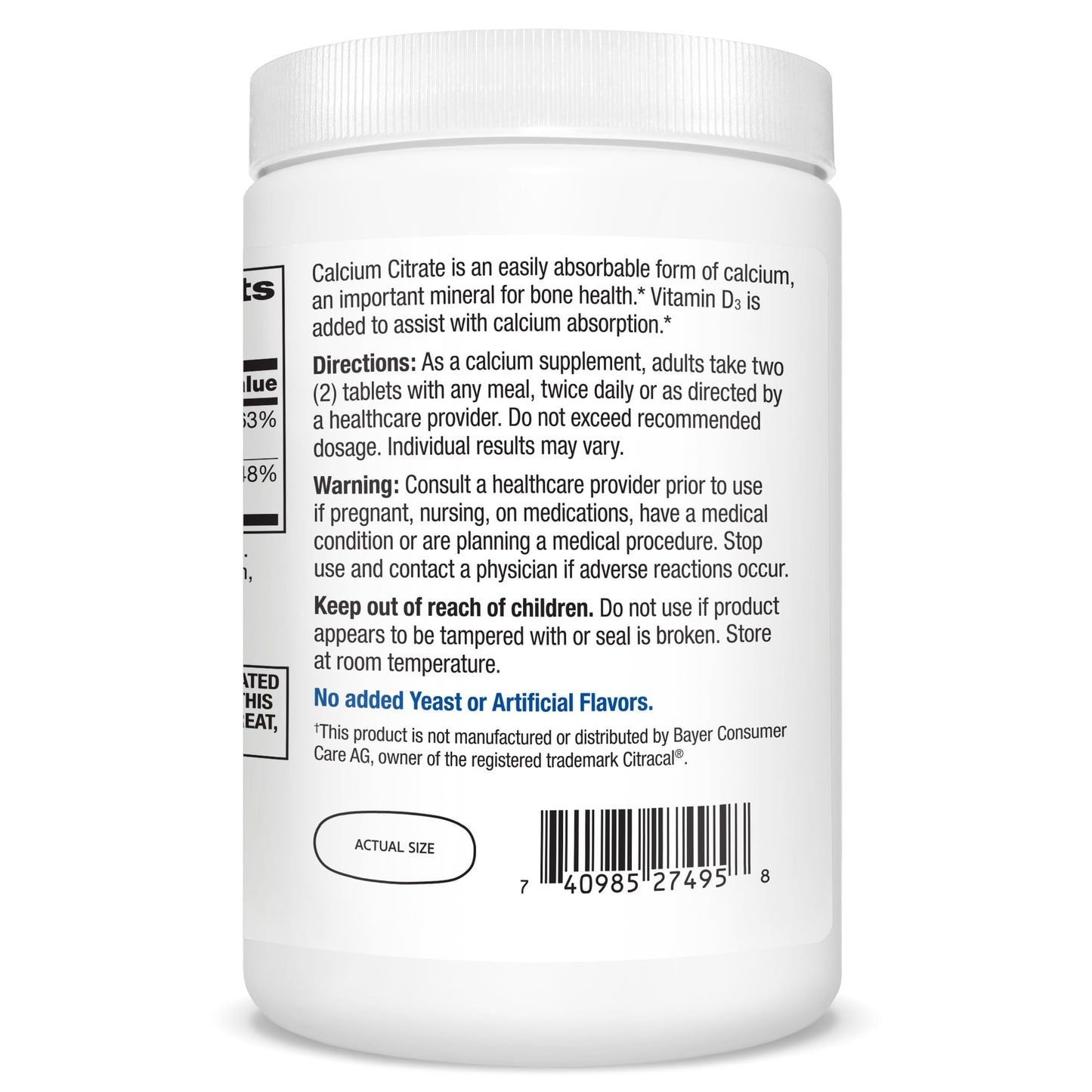 21st Century Calcium Citrate Plus D3 Maximum - 630 mg Calcium, Bone Health Support, Easily Absorbable, Gluten Free, Non-GMO, Compare to Citracal +D3, 400 Tablets