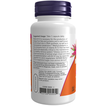 NOW Foods Supplements, Methyl B-12 5000mcg,Methylcobalamin, Hypoallergenic, 90 Veg Capsules