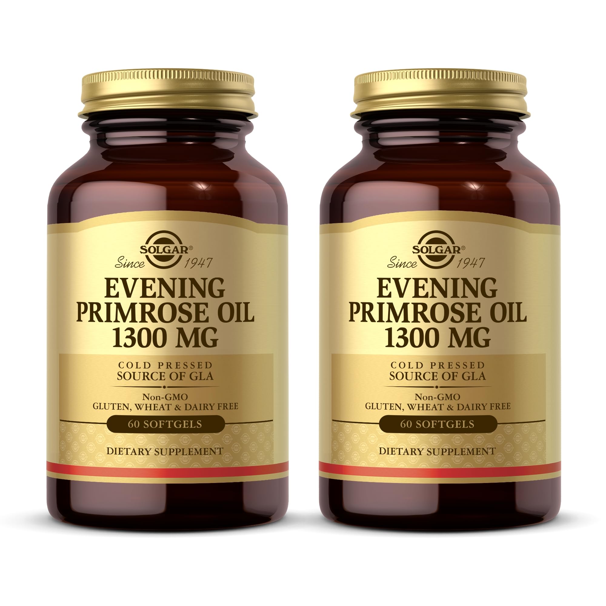 Solgar Evening Primrose Oil 1300 mg, 60 Softgels (Pack of 2) - Promotes Healthy Skin - Nutritional Support for Women - Non-GMO, Gluten Free, Dairy Free - 120 Total Servings