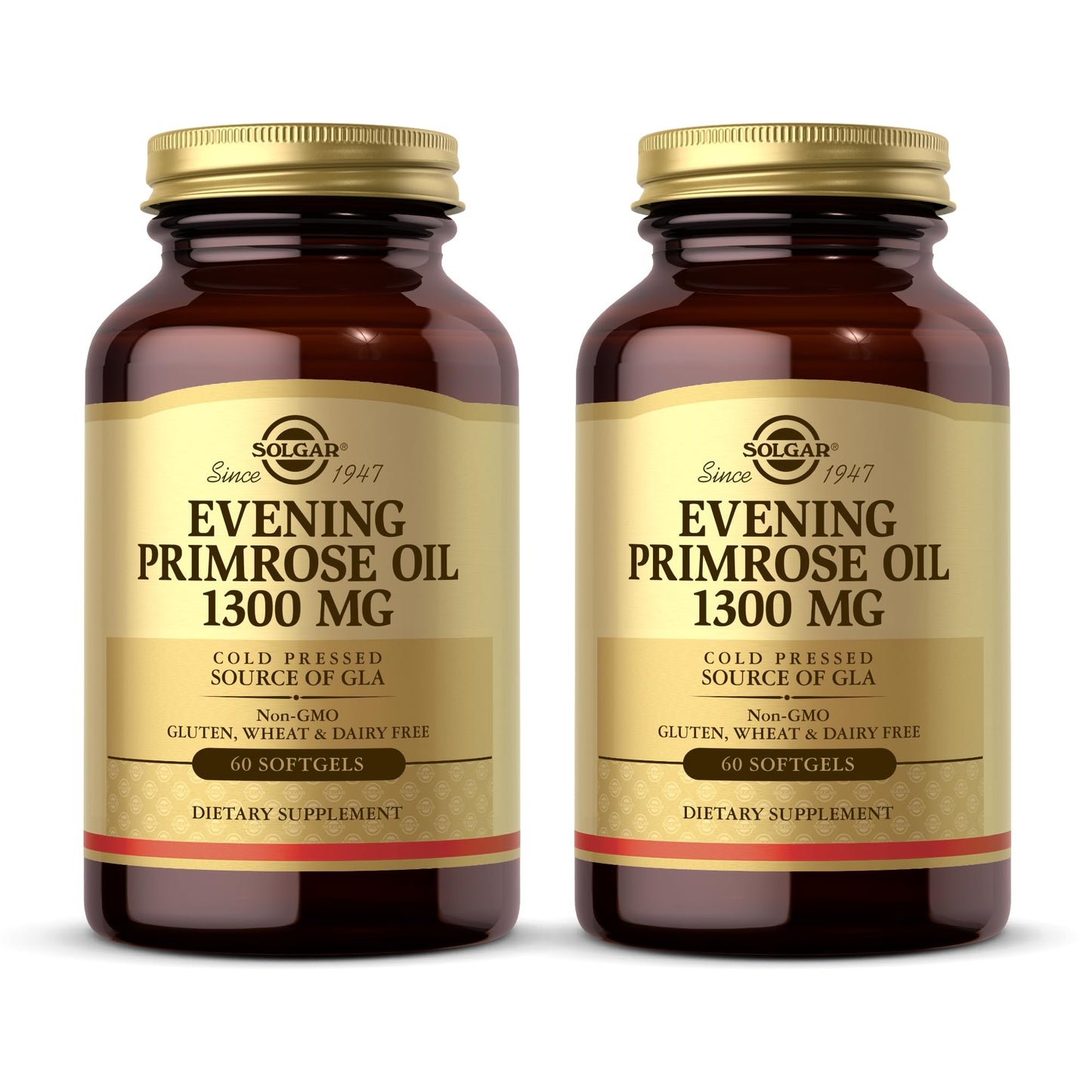 Solgar Evening Primrose Oil 1300 mg, 60 Softgels (Pack of 2) - Promotes Healthy Skin - Nutritional Support for Women - Non-GMO, Gluten Free, Dairy Free - 120 Total Servings
