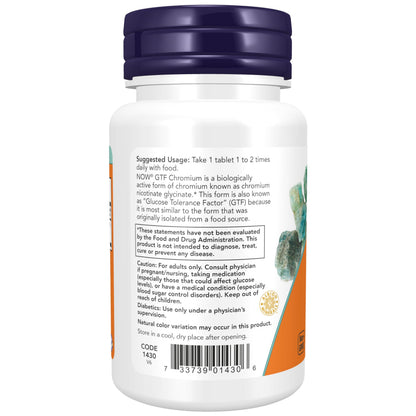 NOW Supplements, GTF (Glucose Tolerance Factor) Chromium 200 mcg, Insulin Co-Factor*, 100 Tablets