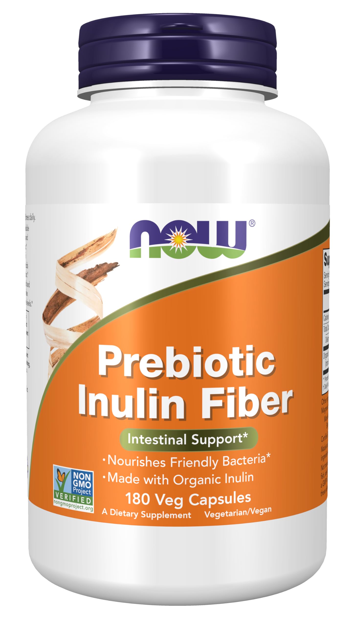 Now Foods Supplements, Prebiotic Inulin Fiber, Intestinal Support*, Nourishes Friendly Bacteria*, Made with Organic Inulin, 180 Veg Capsules