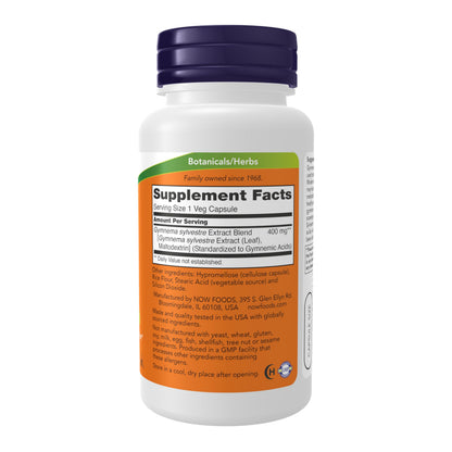NOW Supplements, Gymnema Sylvestre 400 mg, Supports Glucose Metabolism*, 90 Veg Capsules, Rice Flour, Magnesium Stearate, Silicon Dioxide
