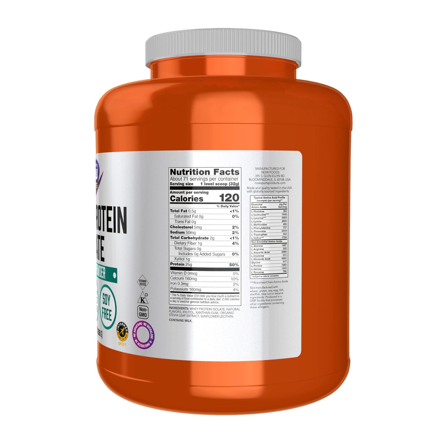 NOW Foods Sports Nutrition, Whey Protein Isolate, 25 g With BCAAs, Creamy Vanilla Powder, 5-Pound