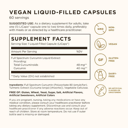 Solgar Full Spectrum Curcumin - 60 LiCaps - Superior Absorption - Brain, Joint & Immune Health - Non-GMO, Vegan, Gluten Free, Dairy Free - 60 Servings