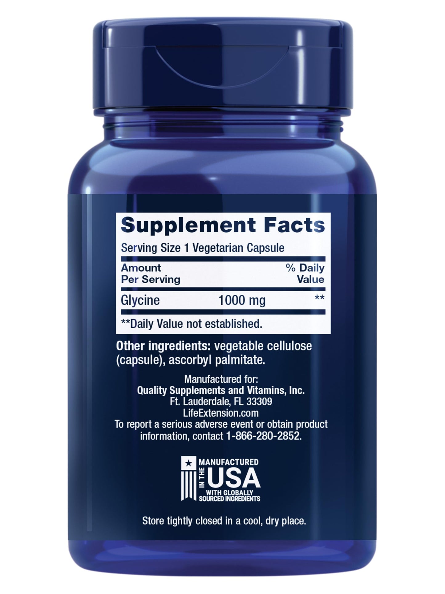 Life Extension Glycine, 1000 mg, Amino Acid that Promotes Healthy Sleep, Gluten-Free, Non-GMO, Vegetarian, 100 Capsules