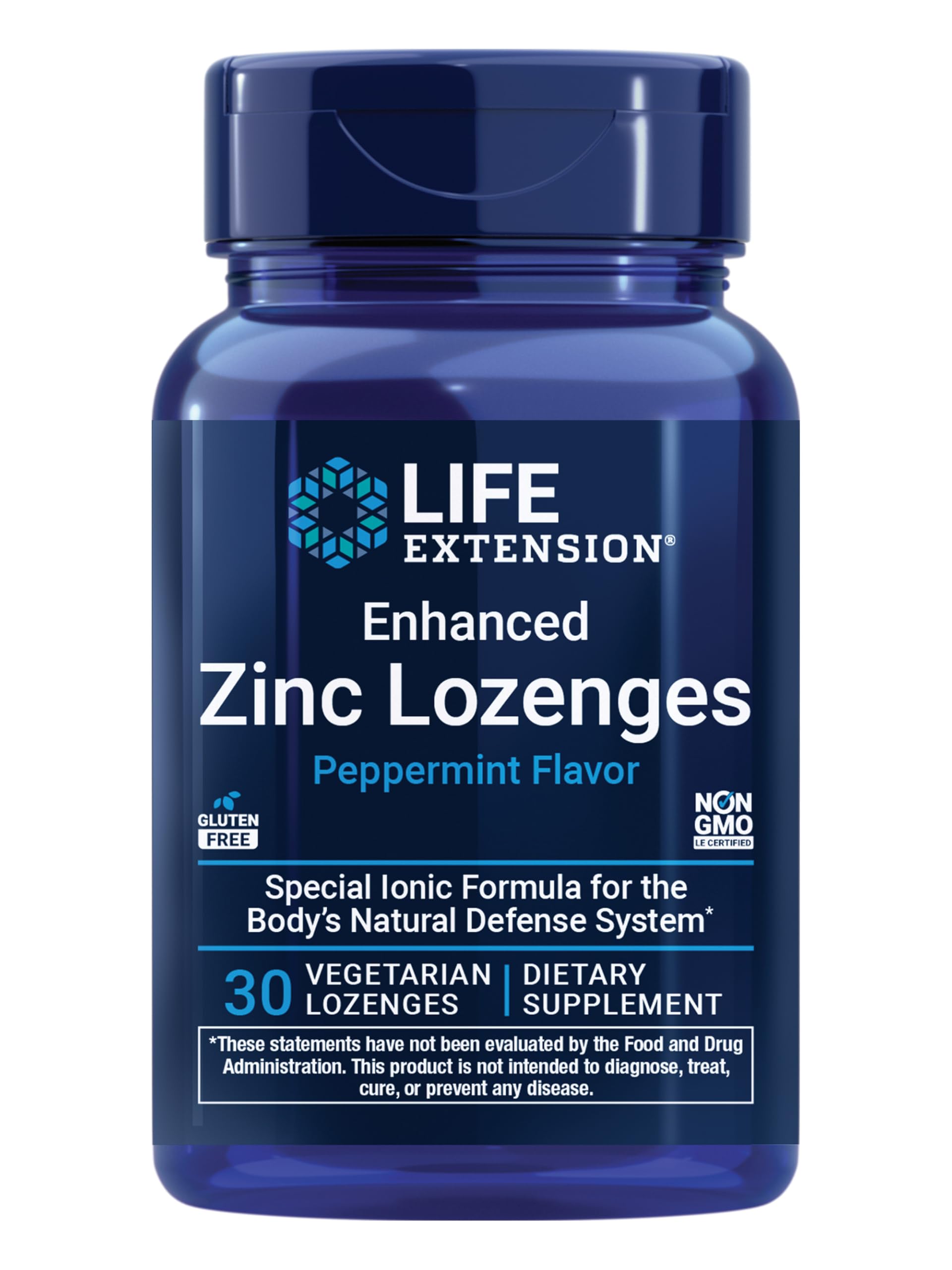 Life Extension Enhanced Zinc Lozenges, zinc Acetate, Optimal Immune Support, Strong Immune Response, Ionic zinc, Non-GMO, Gluten-Free, Vegetarian, 30 lozenges
