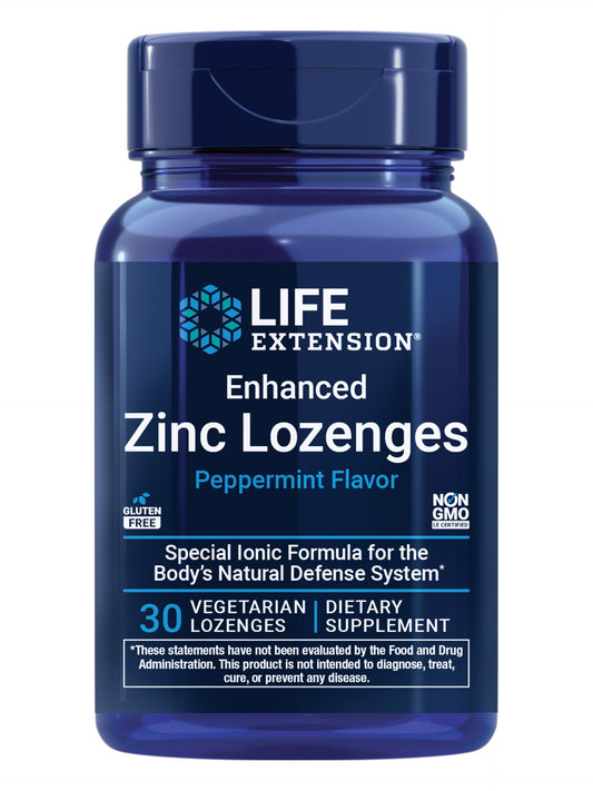 Life Extension Enhanced Zinc Lozenges, zinc Acetate, Optimal Immune Support, Strong Immune Response, Ionic zinc, Non-GMO, Gluten-Free, Vegetarian, 30 lozenges