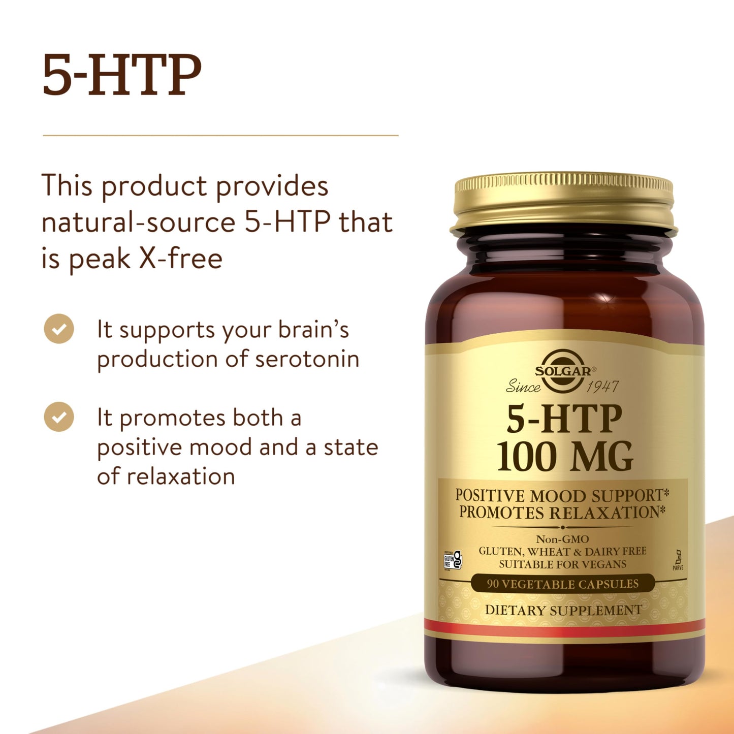 Solgar 5-HTP 100 mg, 90 Vegetable Capsules - Promotes Relaxation, Vegan