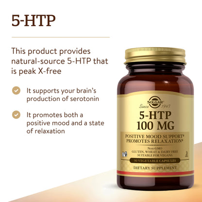 Solgar 5-HTP 100 mg, 90 Vegetable Capsules - Promotes Relaxation, Vegan