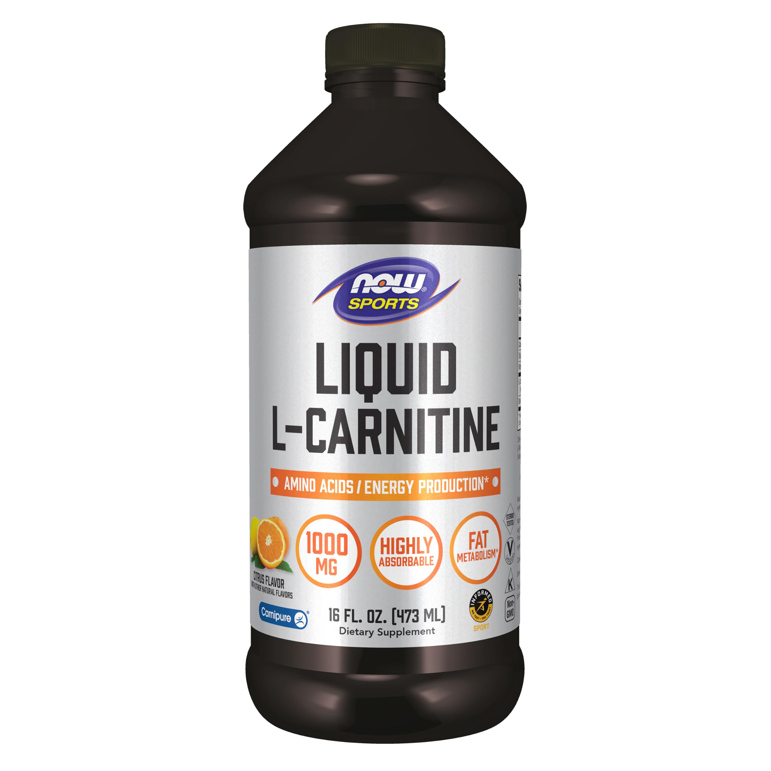 NOW Foods Sports Nutrition, L-Carnitine Liquid 1000 mg, Highly Absorbable, Citrus, 16-Ounce