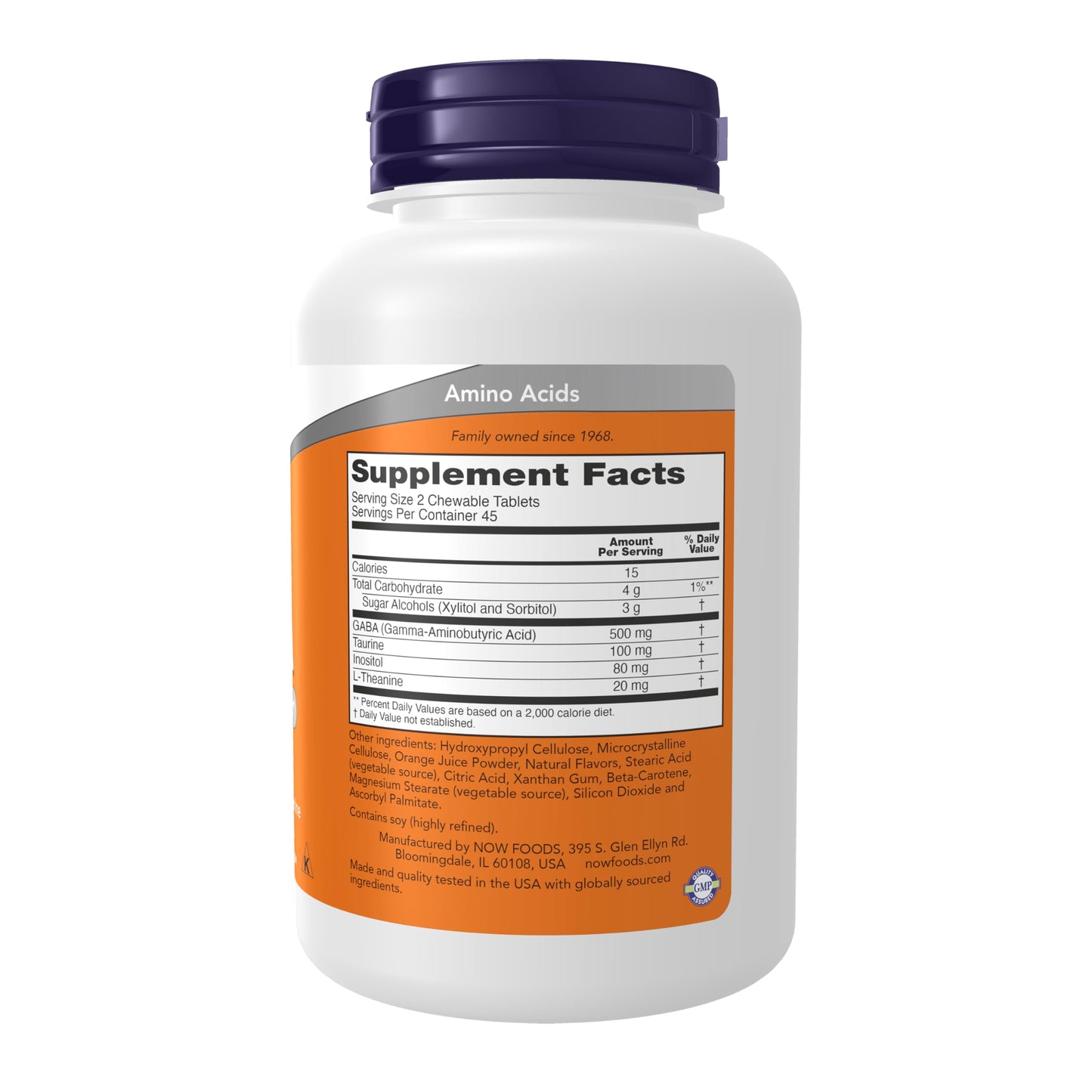 NOW Foods Supplements, GABA (Gamma-Aminobutyric Acid), Neurotransmitter Support*, Orange Flavor, 90 Chewables