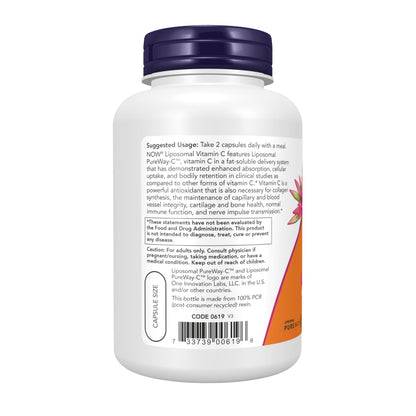 NOW Supplements, Liposomal Vitamin C, Immune & Collagen Support, 120 Veg Capsules