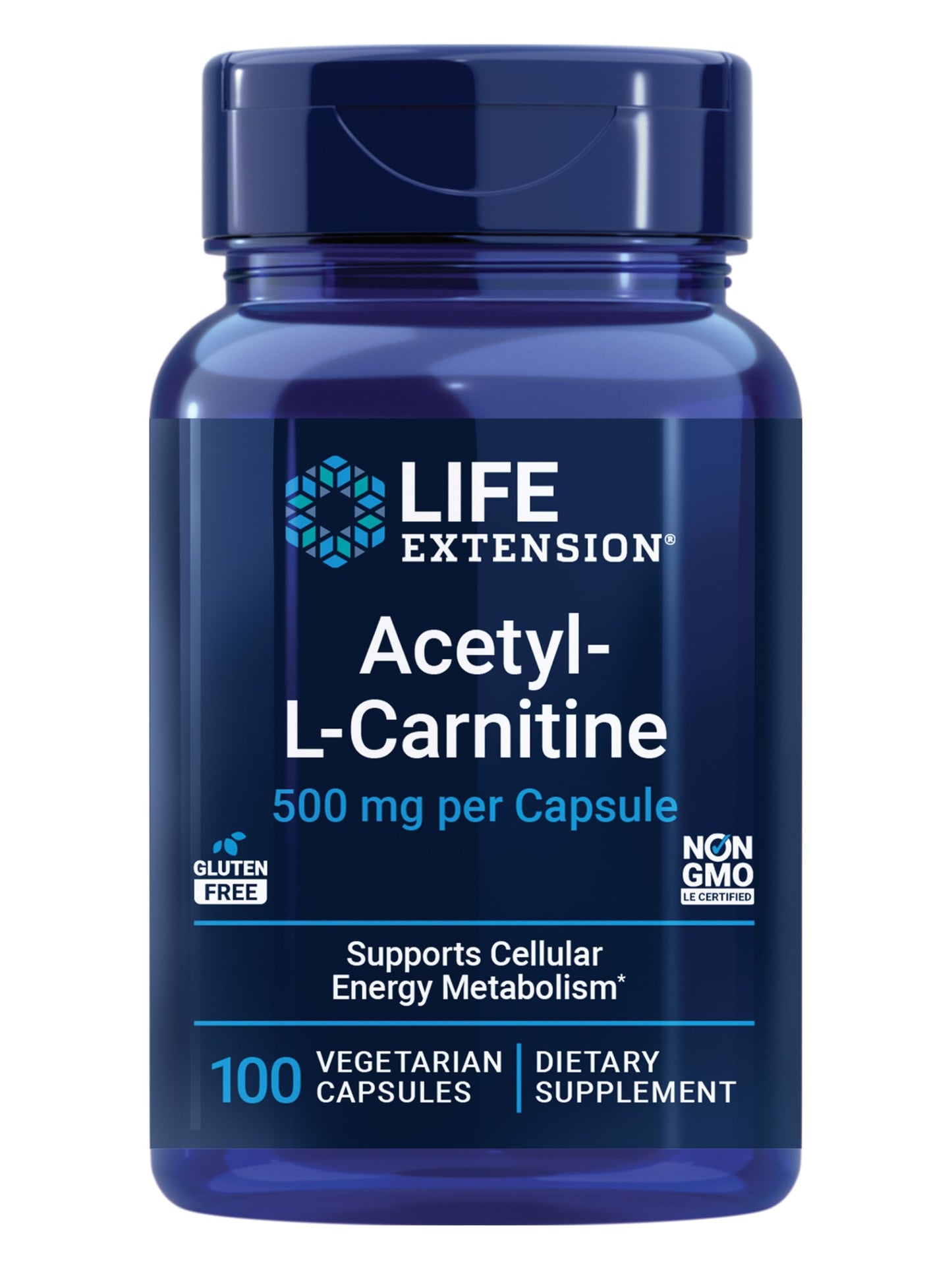 Life Extension Acetyl-L-Carnitine, Acetyl-L-Carnitine, Vitamin C, Brain, Mood & Nerve Health, Cellular Energy, Gluten-Free, Non-GMO, Vegetarian, 100 Capsules