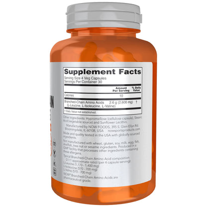 NOW Foods Sports Nutrition, Branched Chain Amino Acids, With Leucine, Isoleucine and Valine, 120 Veg Capsules