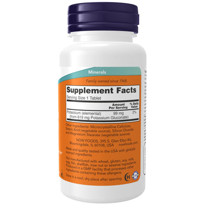 NOW Foods Supplements, Potassium Gluconate 99mg, Easier to Swallow, Essential Mineral*, 100 Tablets