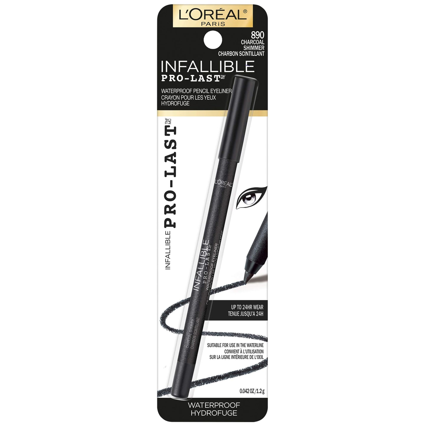 L'Oreal Paris Makeup Infallible Pro-Last Pencil Eyeliner, Waterproof and Smudge-Resistant, Glides on Easily to Create any Look, Black Shimmer, 0.042 oz.