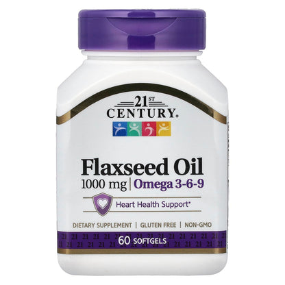 21st Century Flaxseed Oil 1000mg Softgels, Plant Omega-3, 60 Count