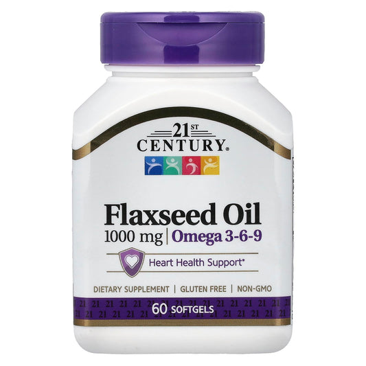 21st Century Flaxseed Oil 1000mg Softgels, Plant Omega-3, 60 Count