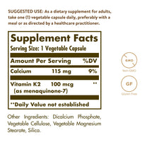 Solgar Naturally Sourced Vitamin K2 (MK-7) 100 mcg - 50 Vegetable Capsules - Supports Bone Health - Whole Food Source from Natto Extract - Non-GMO, Gluten Free - 50 Total Servings