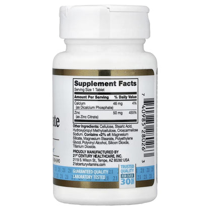 21st Century Zinc Citrate 50mg Tablets, Immune & Antioxidant, 360ct