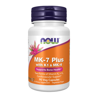 NOW Foods Supplements, MK-7 Plus with K1 & MK-4, Supports Bone Health*, 90 Veg Capsules