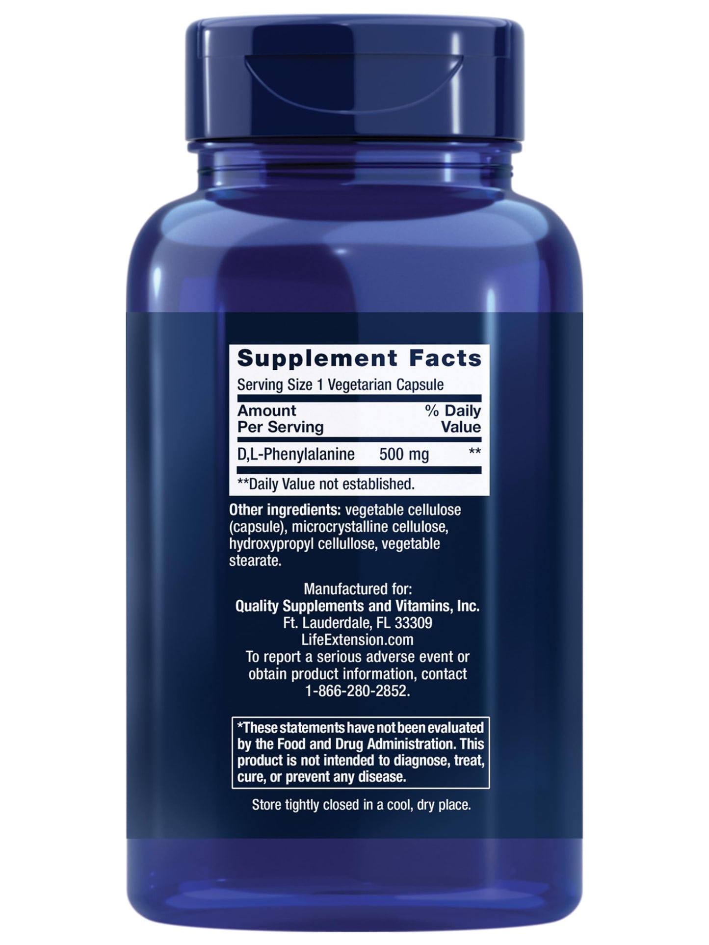 Life Extension D, L-Phenylalanine Capsules, 500 mg – Supports Mood Health, Promotes Neurotransmitter Health – Gluten-Free, Non-GMO, Vegetarian – 100 Capsules