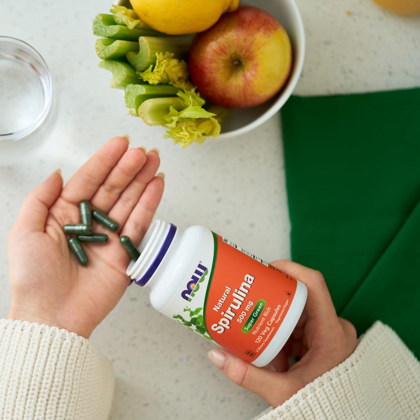 NOW Foods Supplements, Natural Spirulina 500 mg with Beta-Carotene (Vitamin A) and Vitamin B-12, and naturally occurring Protein and GLA (Gamma Linolenic Acid), 120 Veg Capsules