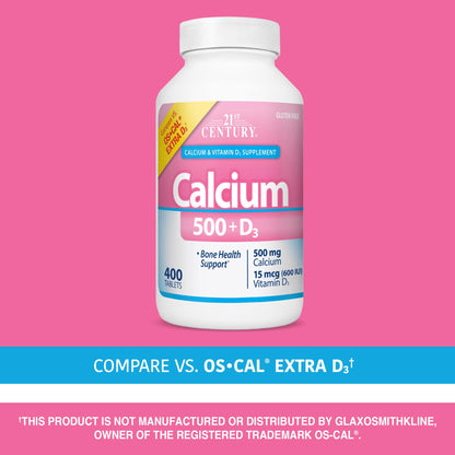 21st Century Calcium 500 Plus Extra D3 Caplets, Bone Health, 400 Count