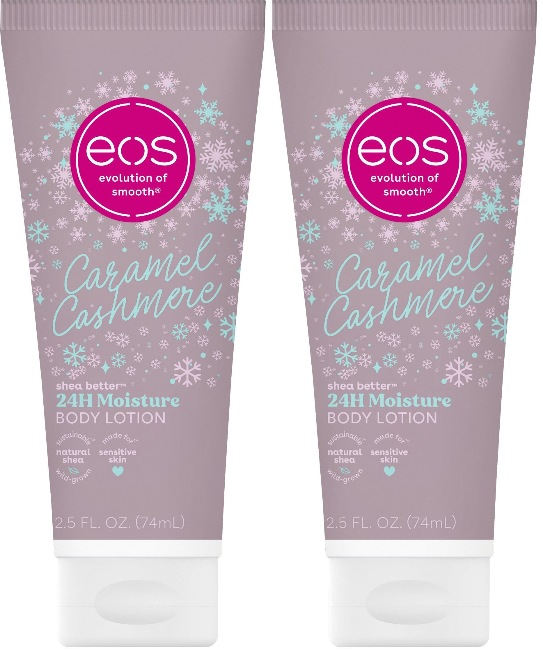 eos Shea Better Travel Size Body Lotion, Caramel Cashmere, Holiday, Limited Edition Skin Care, 24-Hour Moisture, Body Lotion for Women, travel size toiletries, Vegan, 2.5 fl oz