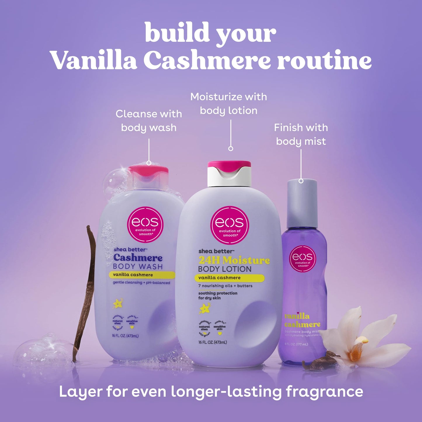 eos Cashmere Body Wash- Vanilla, Creamy Gel with Shea Butter, 16 fl oz