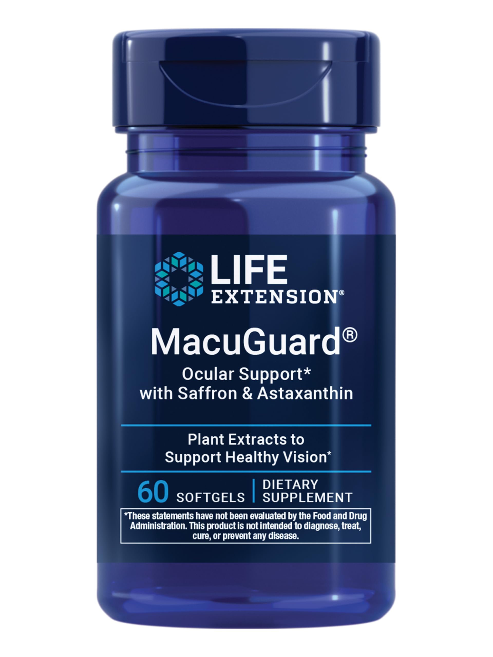 Life Extension MacuGuard Ocular Support with Saffron & Astaxanthin – Eye Health Supplement for Healthy Vision – with Lutein, zeaxanthin, Meso-zeaxanthin – Gluten-Free, Non-GMO – 60 softgels