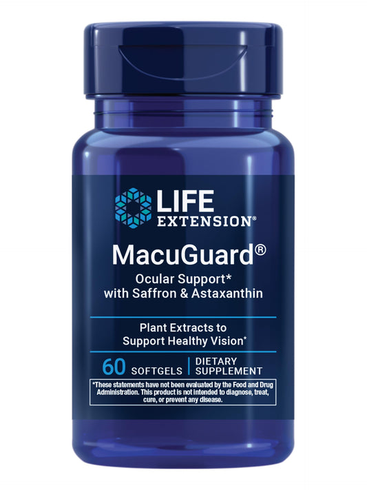 Life Extension MacuGuard Ocular Support with Saffron & Astaxanthin – Eye Health Supplement for Healthy Vision – with Lutein, zeaxanthin, Meso-zeaxanthin – Gluten-Free, Non-GMO – 60 softgels