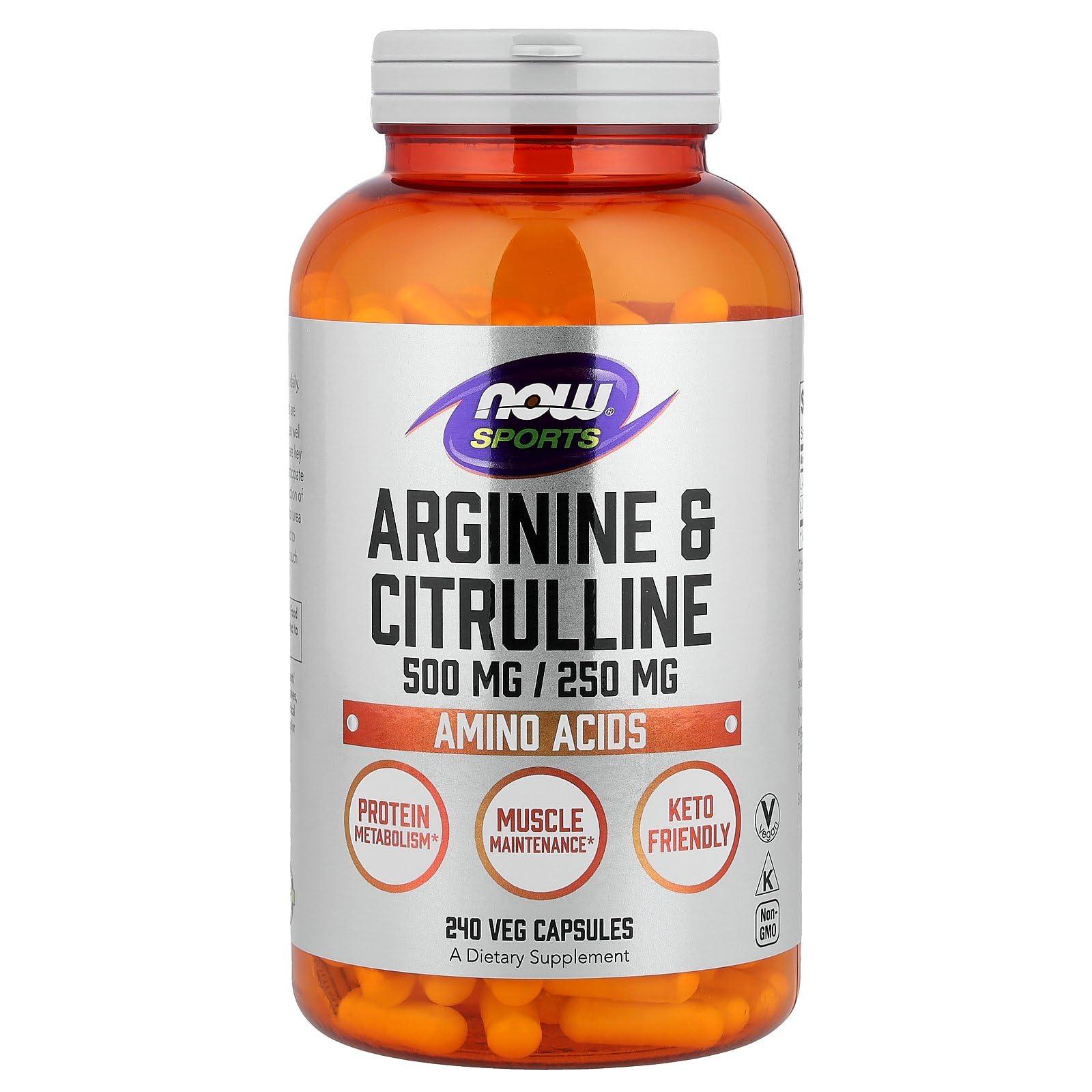 NOW Sports Nutrition, Arginine & Citrulline 500 mg/ 250 mg, Amino Acids, 240 Veg Capsules